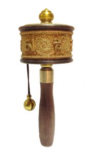 Brass wood prayer wheel