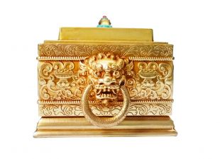 Horizontal incense burner with lion head handle (brass)