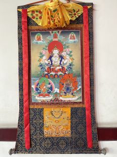 Assorted Chenrezig thanka with brocade